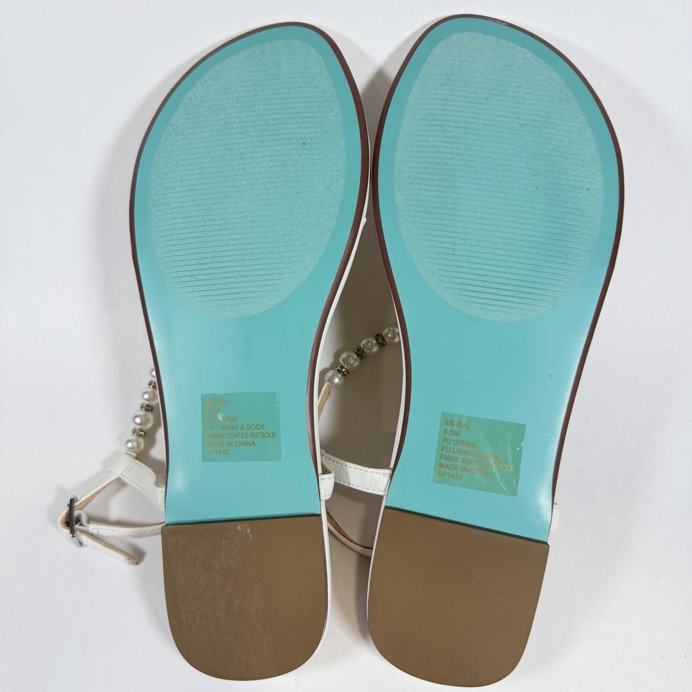 Hersey Johnson Size-6.5 Women Flat‎ Sandals Gal Pearl Strap White - Picture 8 of 11
